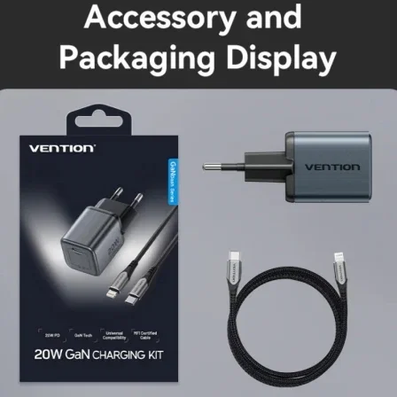 Vention Cargador de Pared GaN 20W con USB-C y Cable Lightning TZ-FEVH0-EU Gris antracita